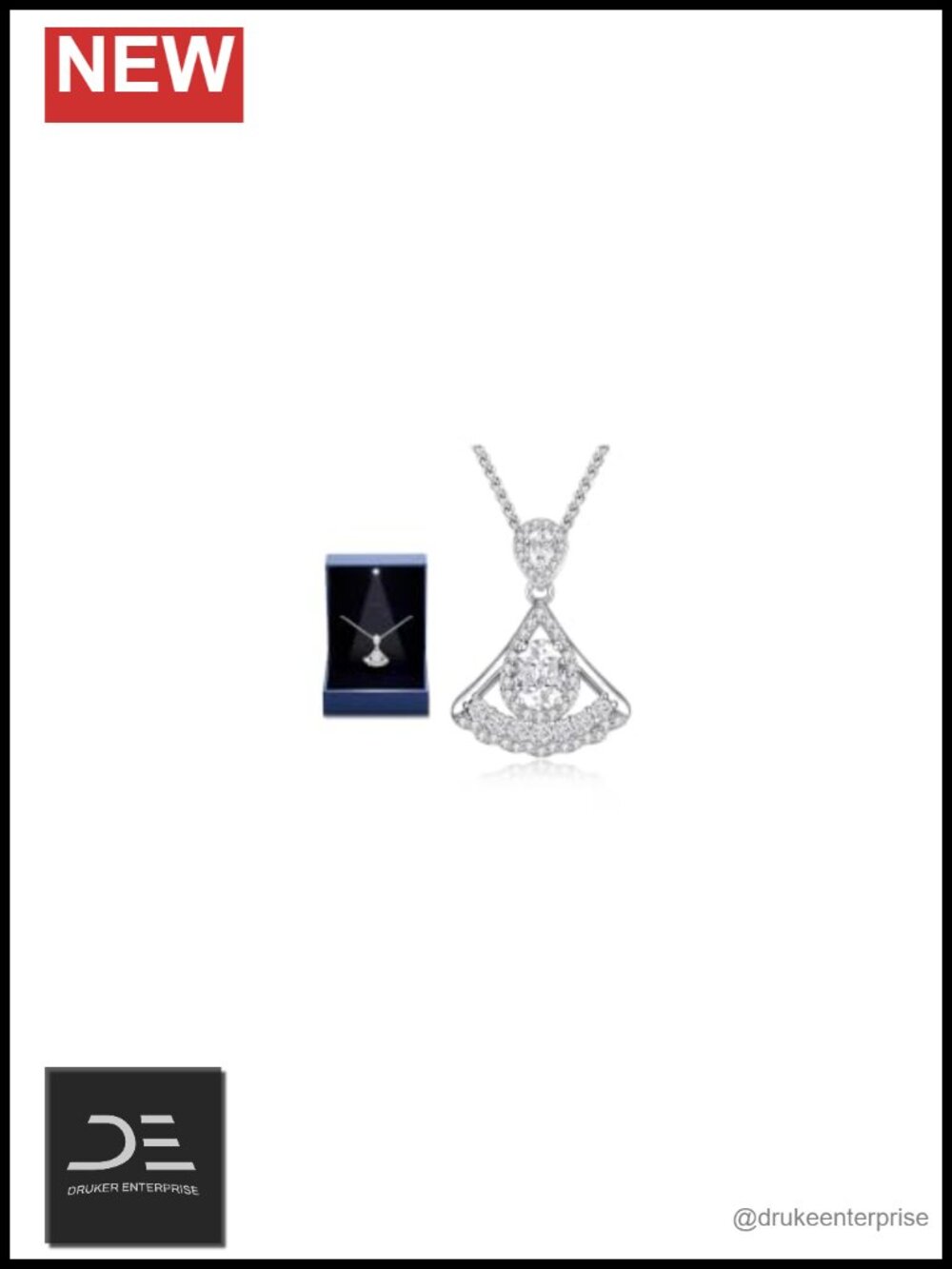 1.5CT Moissanite Necklace Women Fan Shaped Pendant 925 Sterling Silver